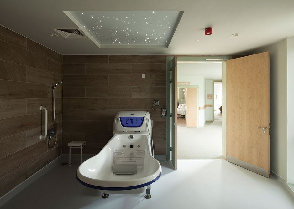 One of the two assisted bathrooms. Patients can customise the room with the Starscape twinkling light.