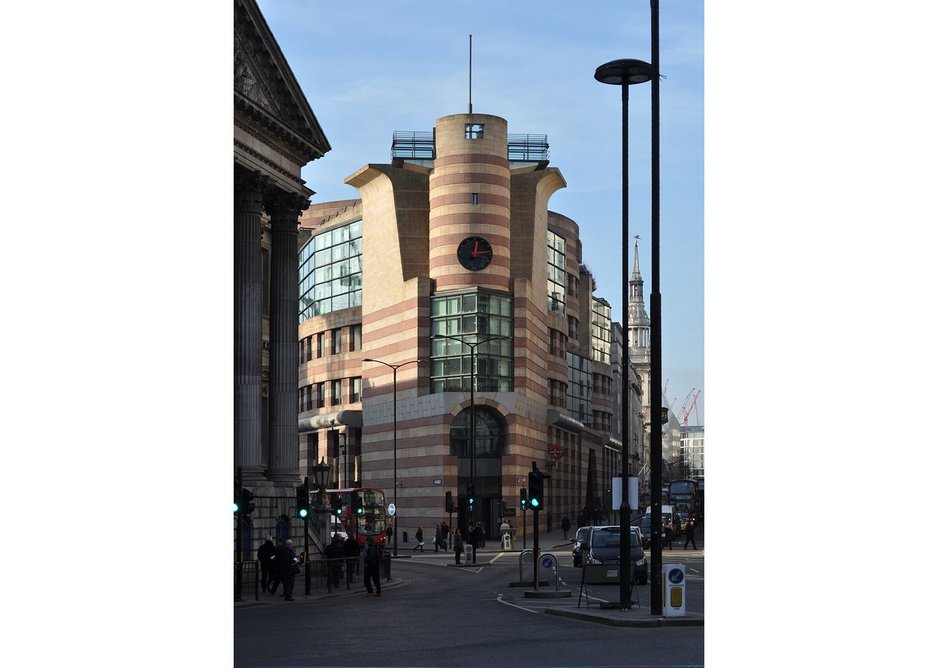 James Stirling's Number One Poultry, City of London - he upset modernists, traditionalists, everyone, and was moving in a new direction when he died young.