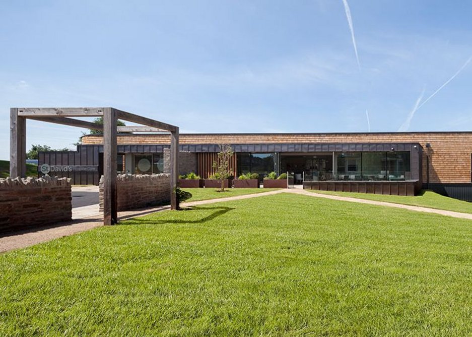 Main entrance. MacEwen Award 2019 shortlisted KKE’s St David’s Hospice Inpatient Unit, Newport, Wales.