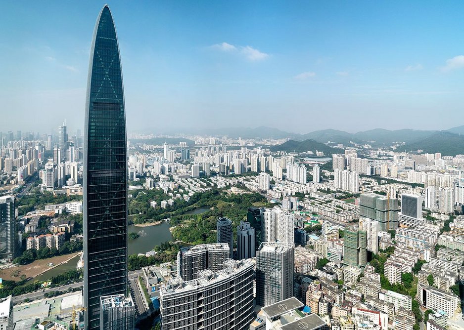 Farrells, KK100, Shenzhen, 2011. The tallest building in Shenzhen until 2016, it forms the centre for an eight-tower urban regeneration projects.