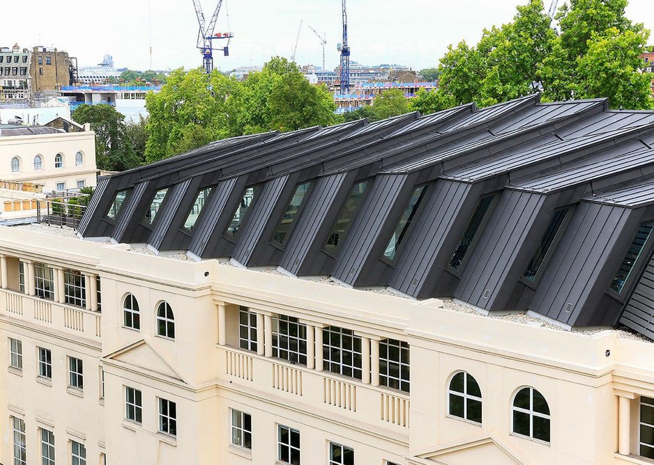 Anthra-Zinc Plus standing steam roof at the Which? headquarters, Marylebone. KPF architects.