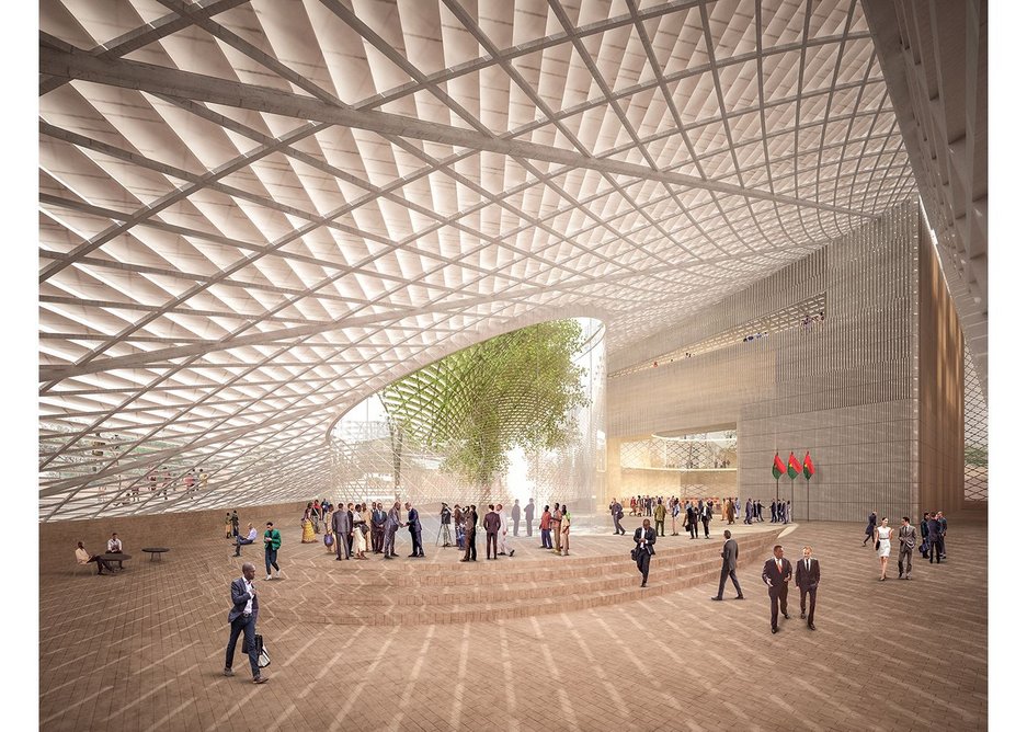 The interior of the new Burkina Faso National Assembly in Ouagadougou, which was designed as a building where people can meet, see and debate.