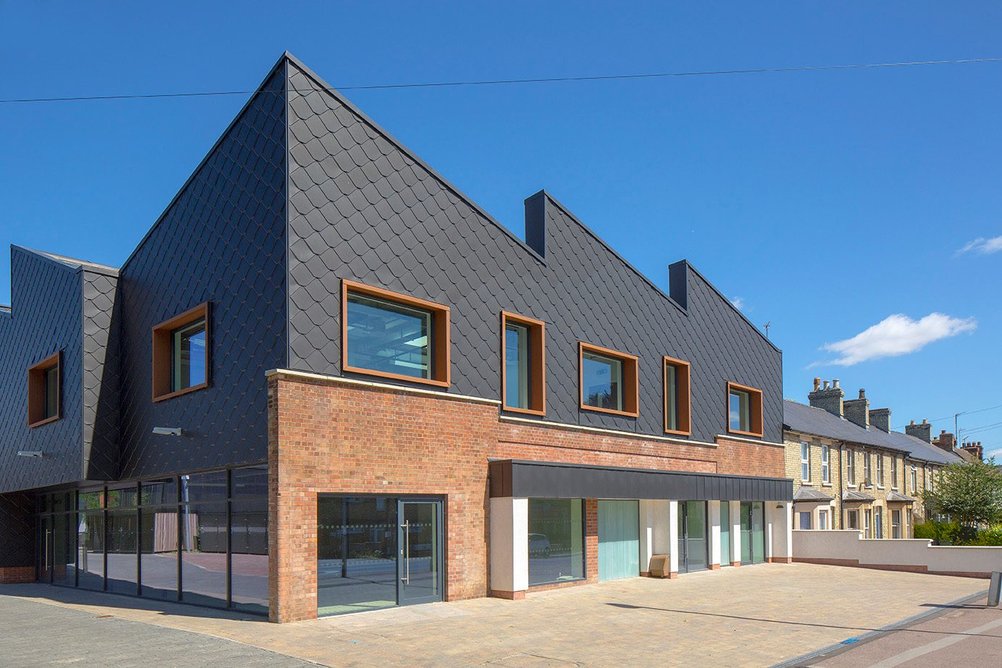 VM Zinc Anthra-Zinc Adeka shingles at The Swiss Laundry office development, Cambridge.