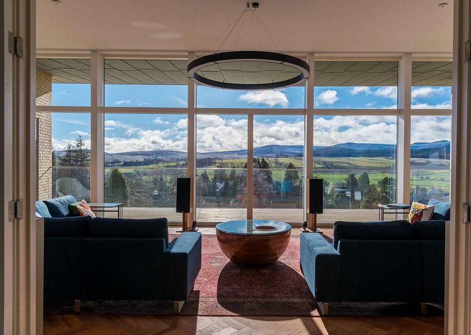 Glazed walls make for picture windows at Ecclestoun - with an overhanging roof to control solar gain.