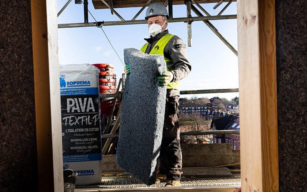 Soprema Pavatextil P cotton fibre-based insulation is a cost-effective alternative to a wood-fibre product.