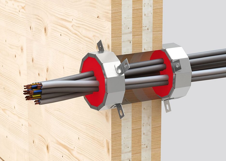 Brockett outlined various means that Hilti had employed, such as the CFS-SL sleeve and CFS-CC collar, to mitigate the potential ﬁre eﬀects on solid CLT construction.