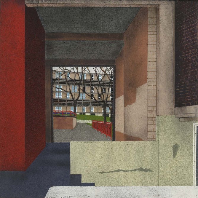 Value of Nothing, by Mandy Payne, 2016, from the Where We Live exhibition at Millennium Gallery, Sheffield. Created in spray paint and oil on concrete, the painting depicts the Park Hill estate in Sheffield