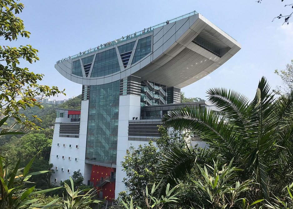 Terry Farrell and Partners, The Peak Tower, 1995. Secured through a controversial international design competition, the tower has become emblematic of the city. Hong Kong’s chief tourist destination, visitors travel up the tramway to enter its viewing platform and the lush park at the top.