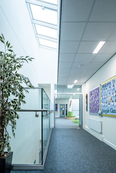 Velux Commercial Modular Skylights Longlight solutions were used in the corridors.
