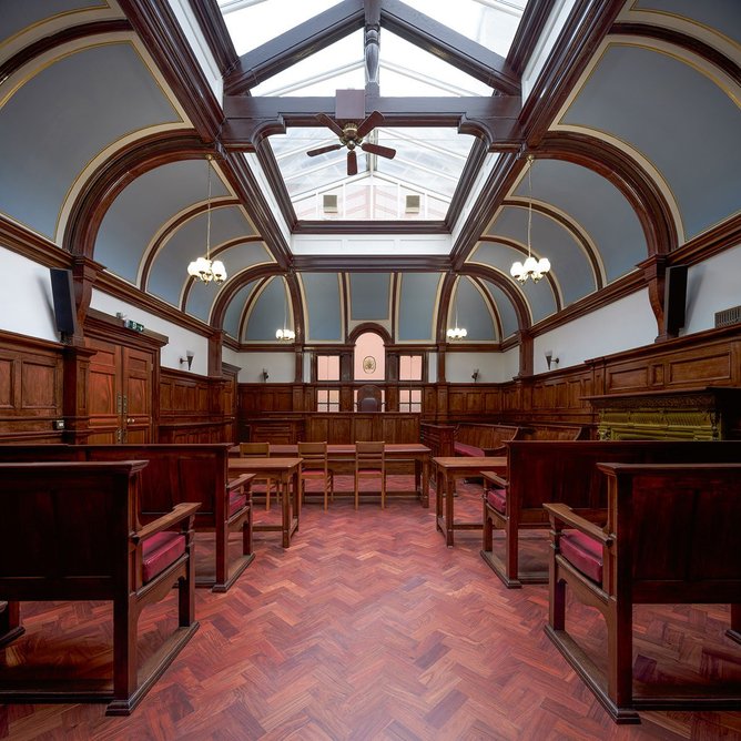 The first-floor Victorian courtroom has been lightly restored.