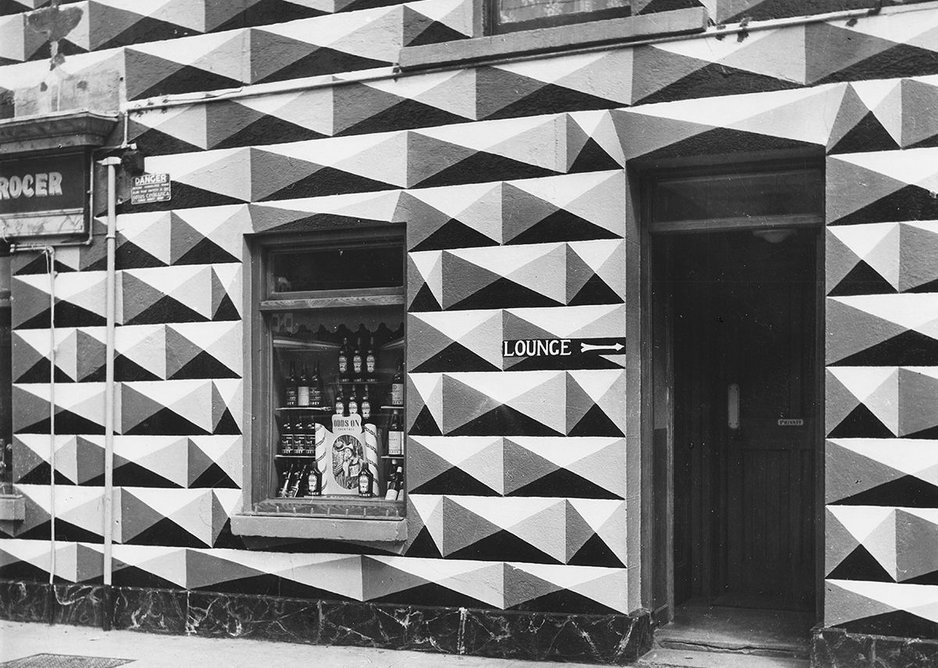 Bar in Cabinteely, Dublin, 1950 . Photo by Ivy De Wolfe. The ‘Picassoist/Trompe L’Oeil’ facade is among the different styles and eras chosen by Giles Round for the stylebook in the exhibition.