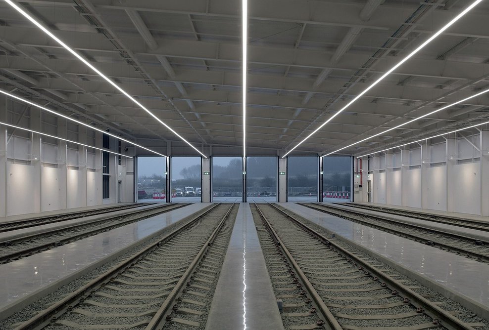 Continuous controllable lighting runs the length of each platform.
