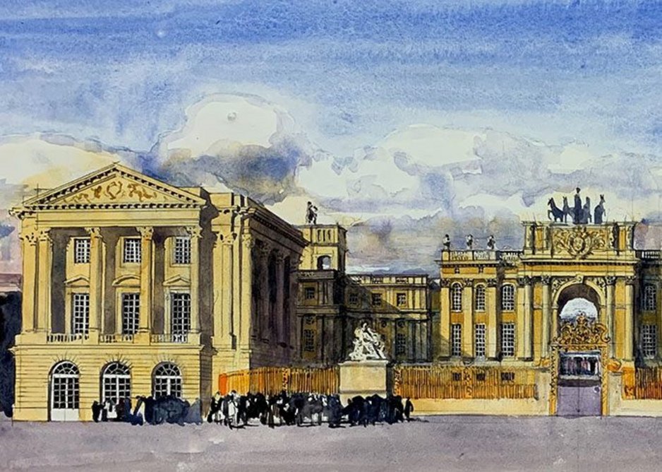 Front Facade of Versailles with my improvements (watercolour  620mm × 270mm)