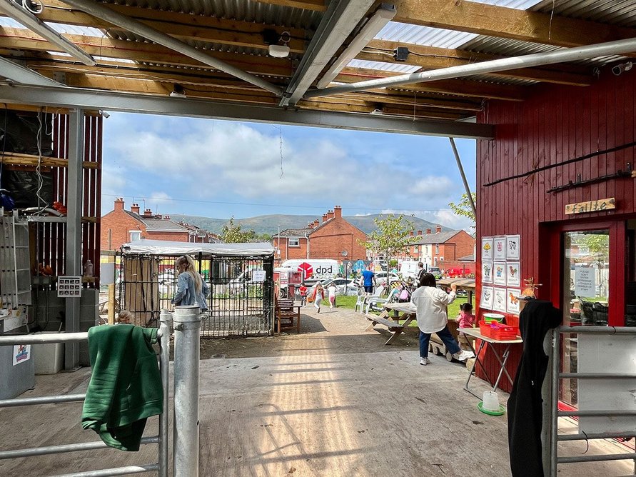 The central covered area at St James’ with the multi-use indoor space to the right and animal stalls to the left.