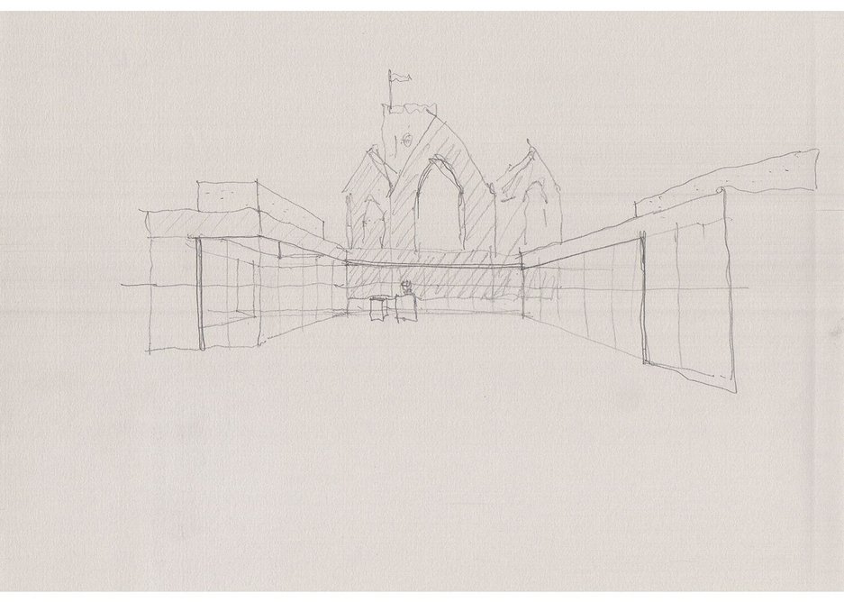 Early sketch of the interior of the cloister.