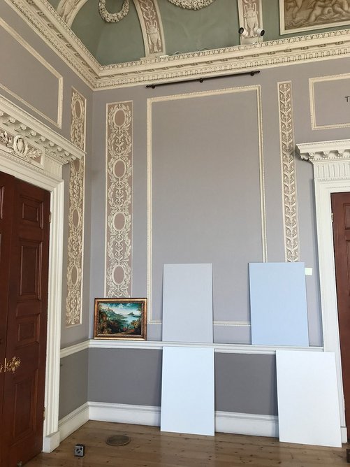 Different shades being tested in the Courtauld galleries. Nissen Richards Studio worked closely with eco-paint company Little Greene to formulate a combination of both bespoke and standard paints.