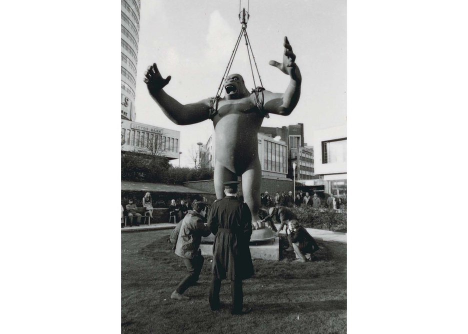 Nicholas Monro, King Kong, for City Sculpture Project, 1972, Bull Ring Birmingham. Eight cities were loaned sculptures by emerging artists with the option to buy - one of the 16 was kept.