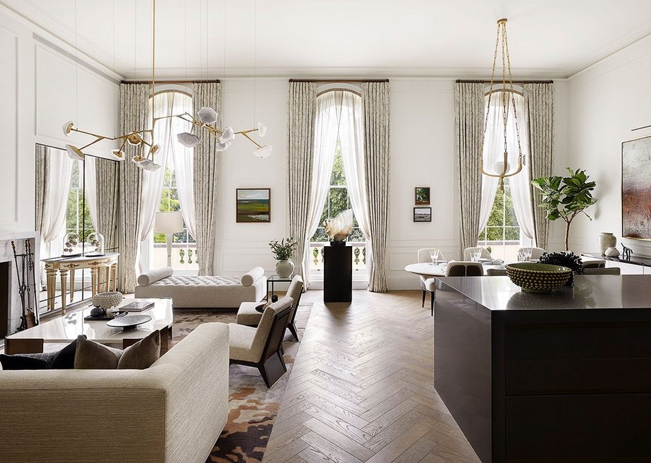 One of the grand crescent show apartments. Here, oak flooring by Ted Todd was used in a herringbone pattern.