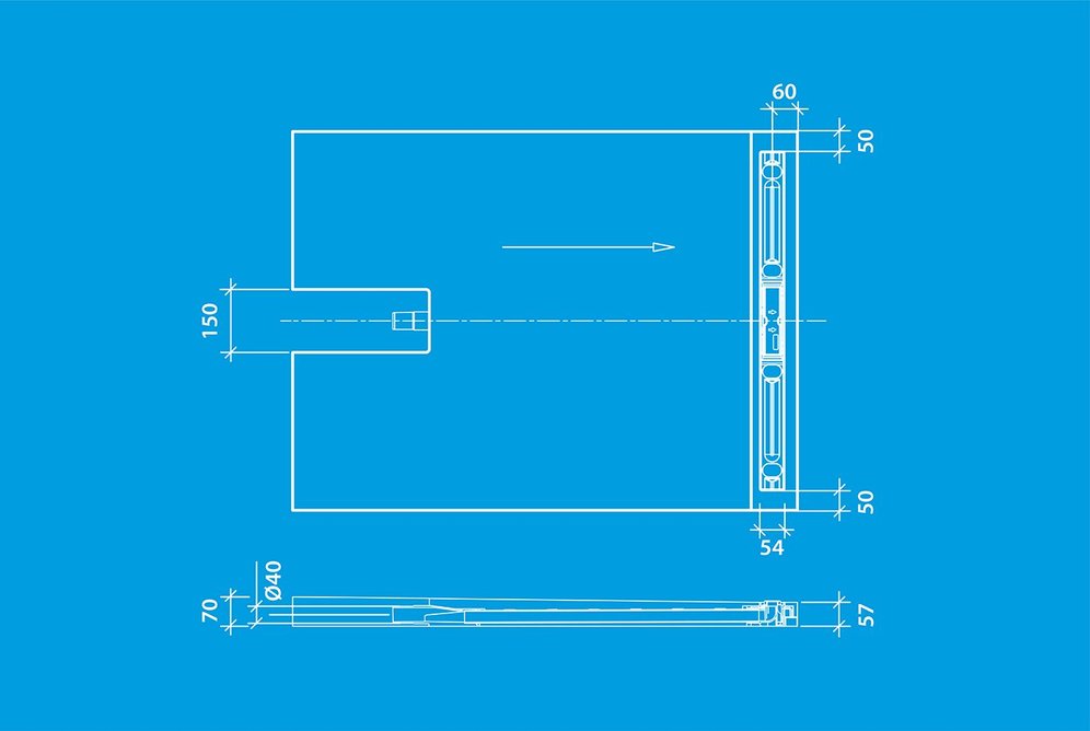 Fundo Plano Linea with integrated drainage: cut as required to suit the existing pipe direction.