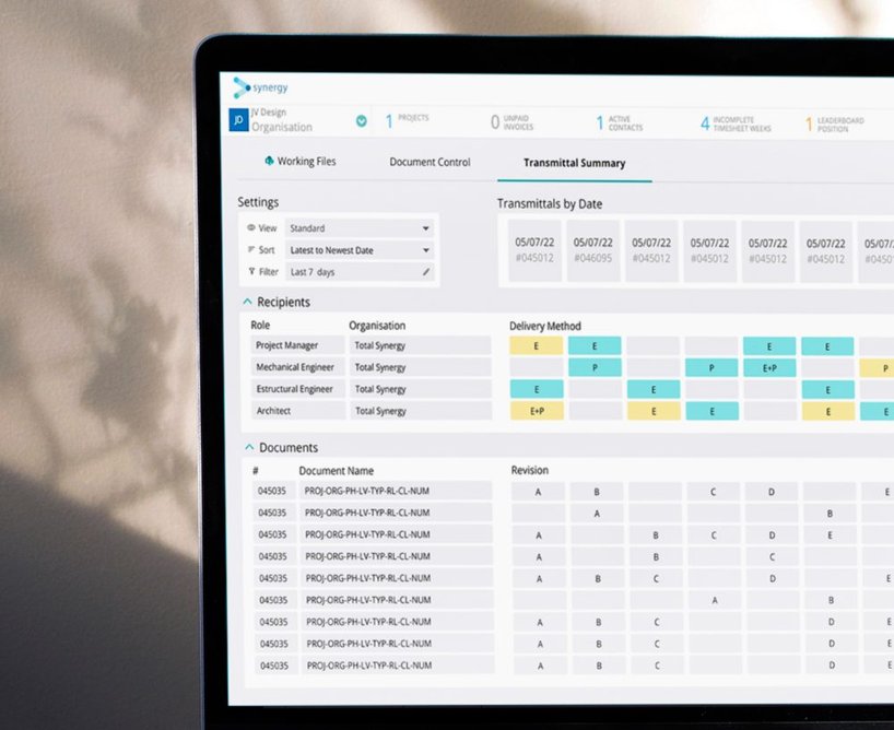 SynergyPIM transmittal summary: Unparalleled control over sharing and tracking project drawings and documents.