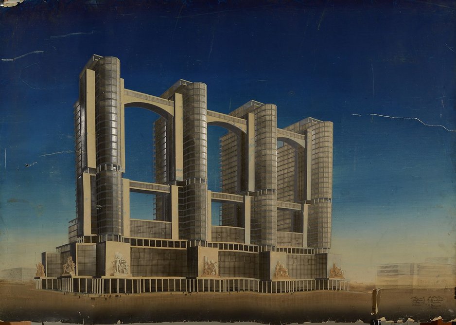 Narkomtiazhprom (Commissariat for Construction and Heavy Industry) competition entry by Vesnin Brothers, 1934.