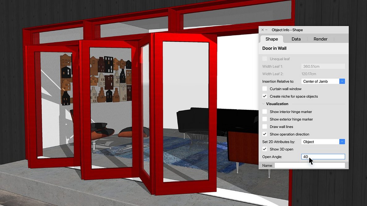 Folding doors modelled in Vectorworks.