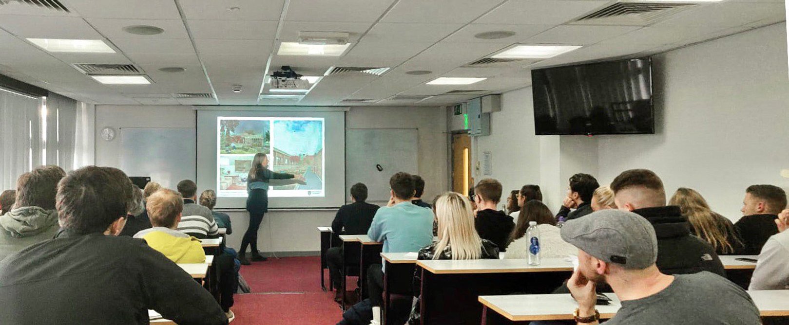 Giving a lecture on design communication to master architecture students at Northumbria University.