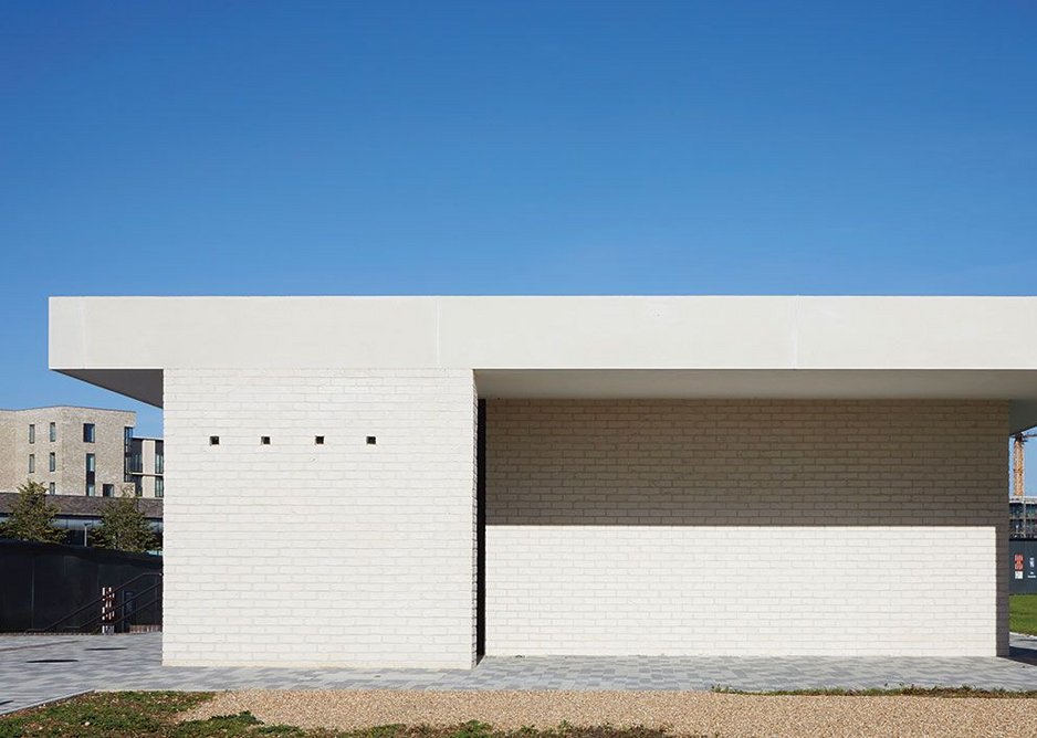 End facade of the cricket pavilion. There is direct access from the changing rooms either side onto the pitch.