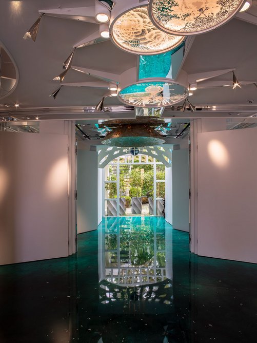 The new Exhibition Room with a malachite floor and sculpture by Charles and Lily Jencks.