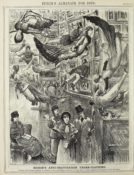 Edison’s Anti-gravitation Under-clothing, Punch’s Almanack for 1879, 9 December 1878. The hoax invention was nominated by Bob Nicholson.