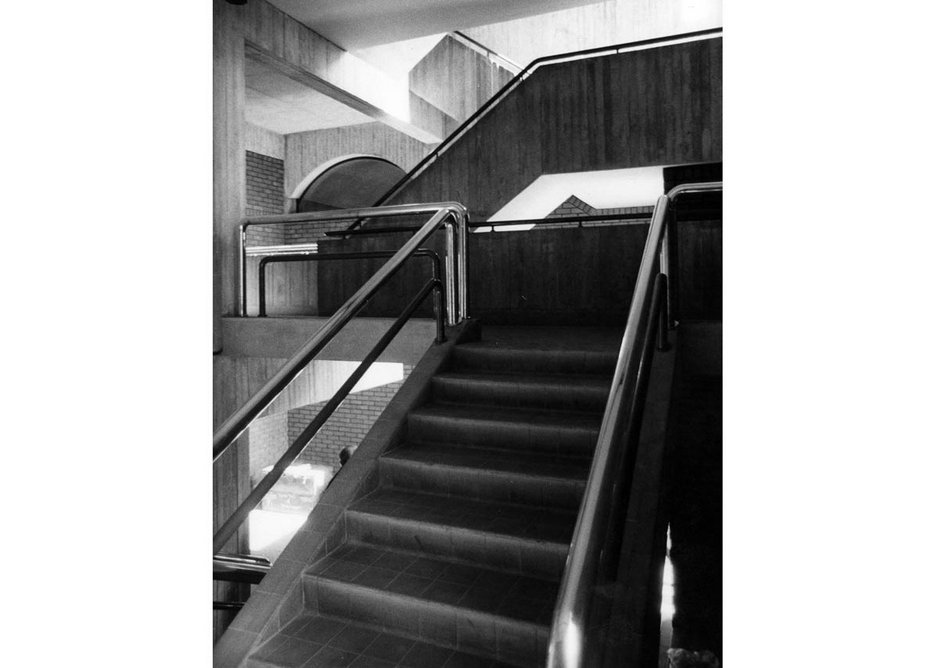 Inside Knightsbridge Barracks – stair and lounge of the sergeants' mess.