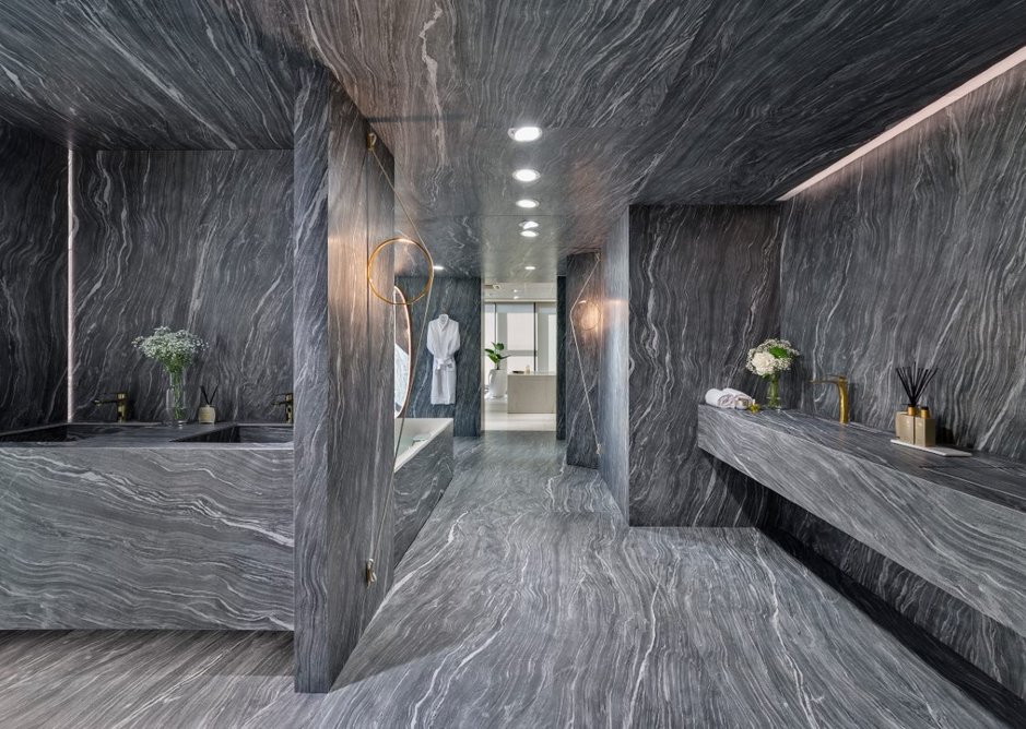 Neolith Mar del Plata sintered stone in the bathroom showroom.