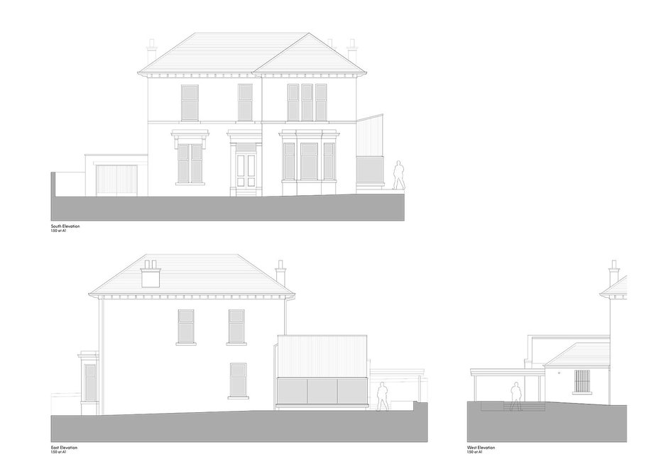 New front, side and rear ekevation, Pollokshields extension, Glasgow, site plan, designed by Studio KAP.