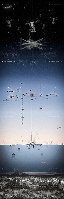 The Last Mission to Save the Earth. 840mm x 2600mm. Rhino modelling, VRay rendering, Photoshop editing.