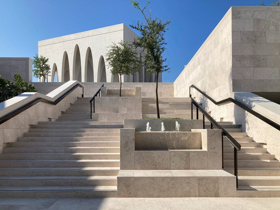 Steps to the upper garden with the mosque at the top.