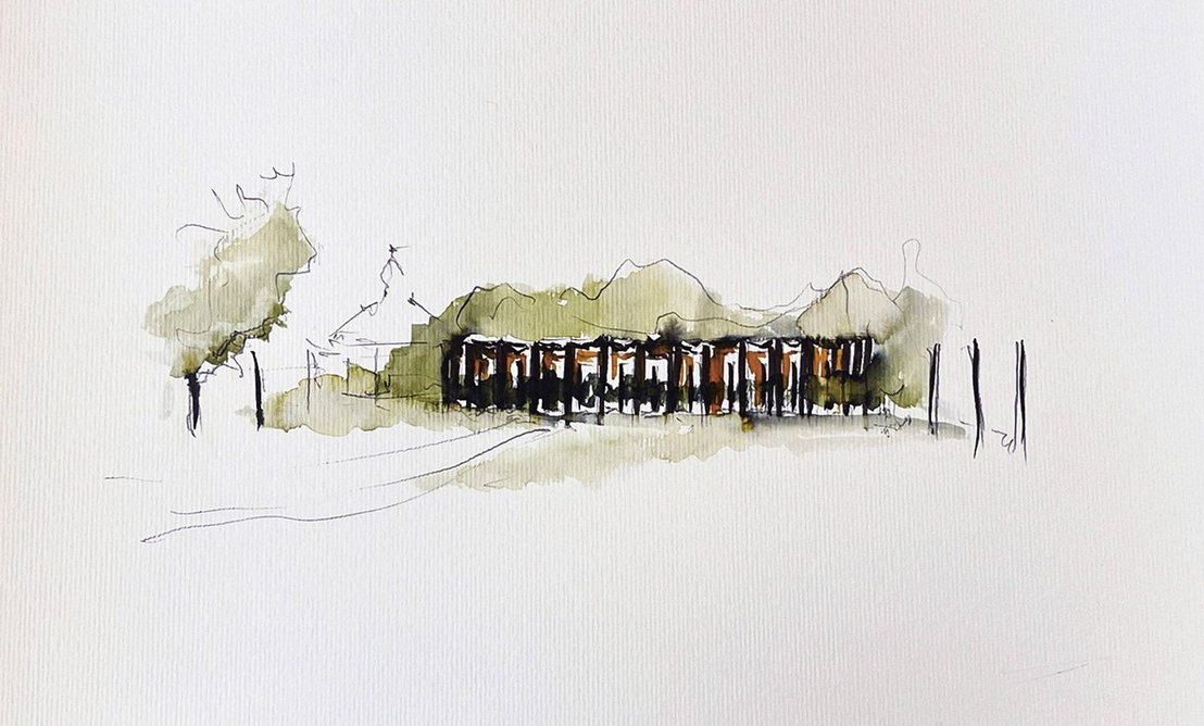 An early sketch of the Serpentine Pavilion design Built with Nature, which will open on 9 June.