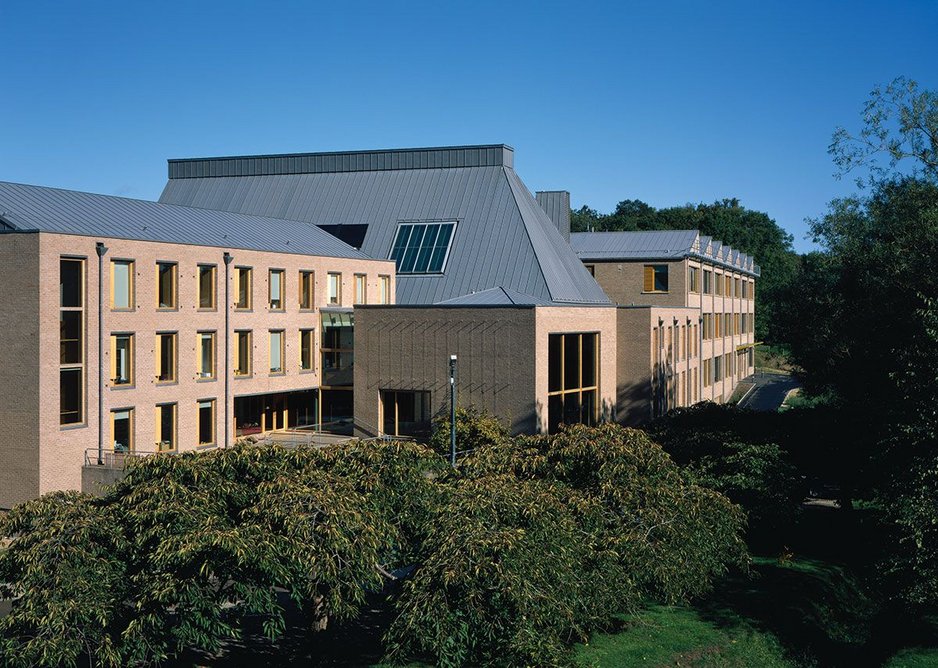 As seen from the rural southern edge of the campus: 2010 Performing Arts Centre (foreground) with Science and Technology Centre beyond.