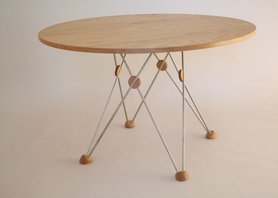 Student designer -  Geometry table in European Oak and steel by Michael Stevenson of Building Crafts College.