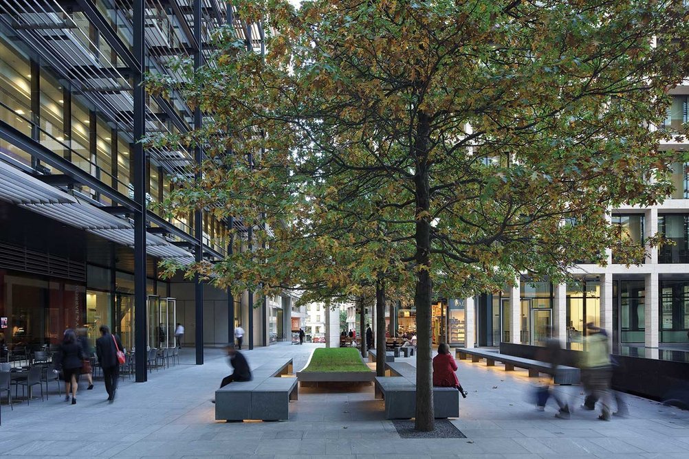 New Street Square, a new group of buildings created around a new public square in the City of London, completed in 2008.