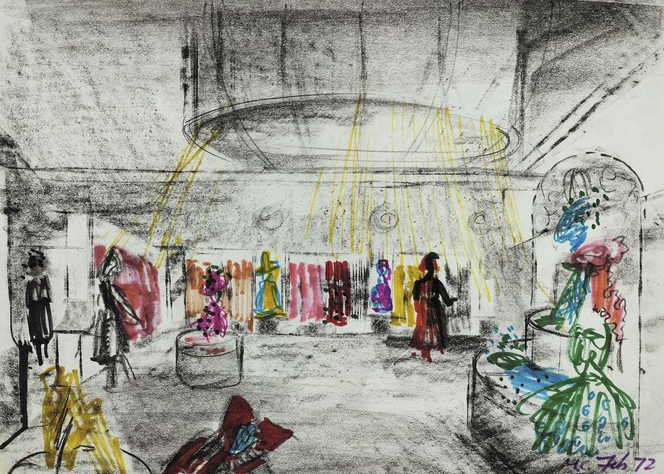 Design for the Christian Dior fashion boutique, 9 Conduit Street, London - sketched interior perspective.
