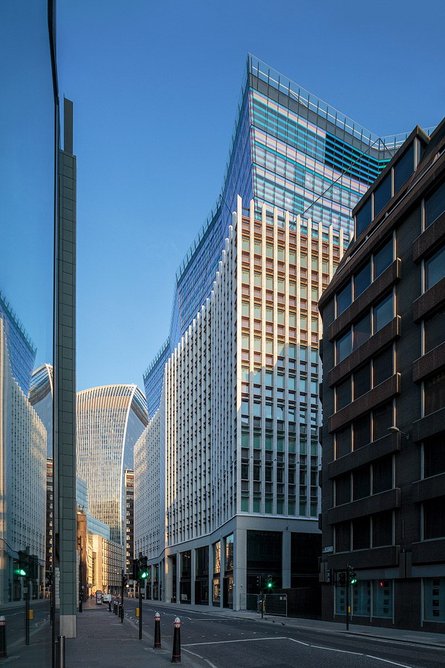 Fen Court, City of London. The office development was completed in 2019 and incorporates a rooftop garden.