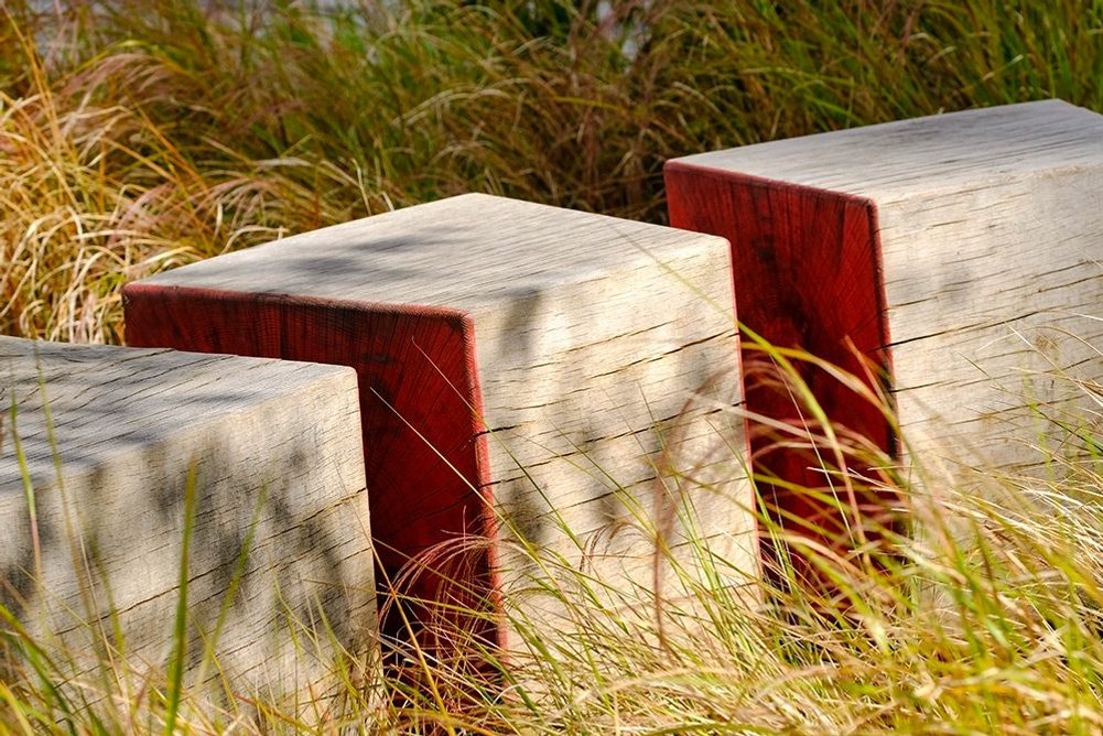The timber stack seating provides comfortable resting spots.