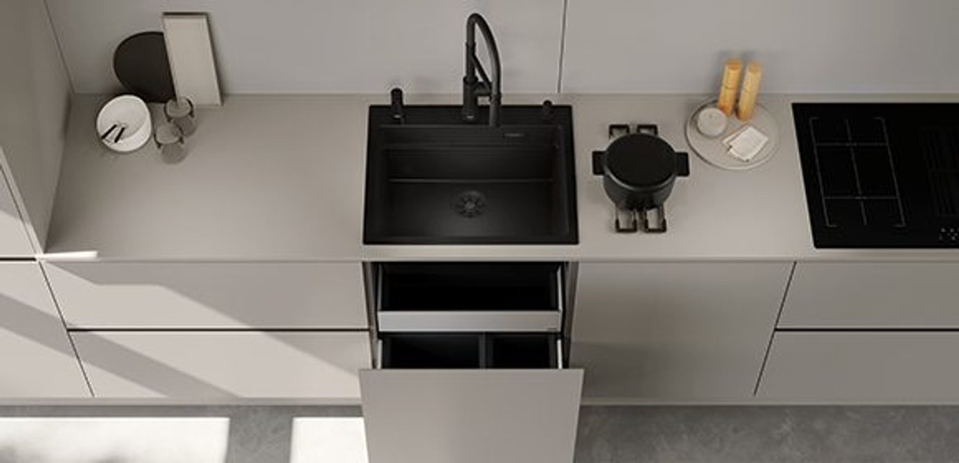 Blanco Unit storage and waste bin options can be tailored to client preferences.