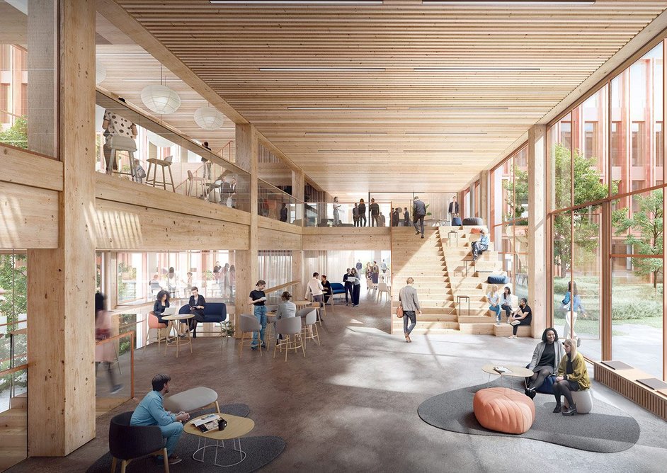 WoodHub, Odense, Denmark, C.F. Møller Architects, 2021–2026. The largest timber building in Denmark, this new government office hub in Odense will house 1,600 public employees.