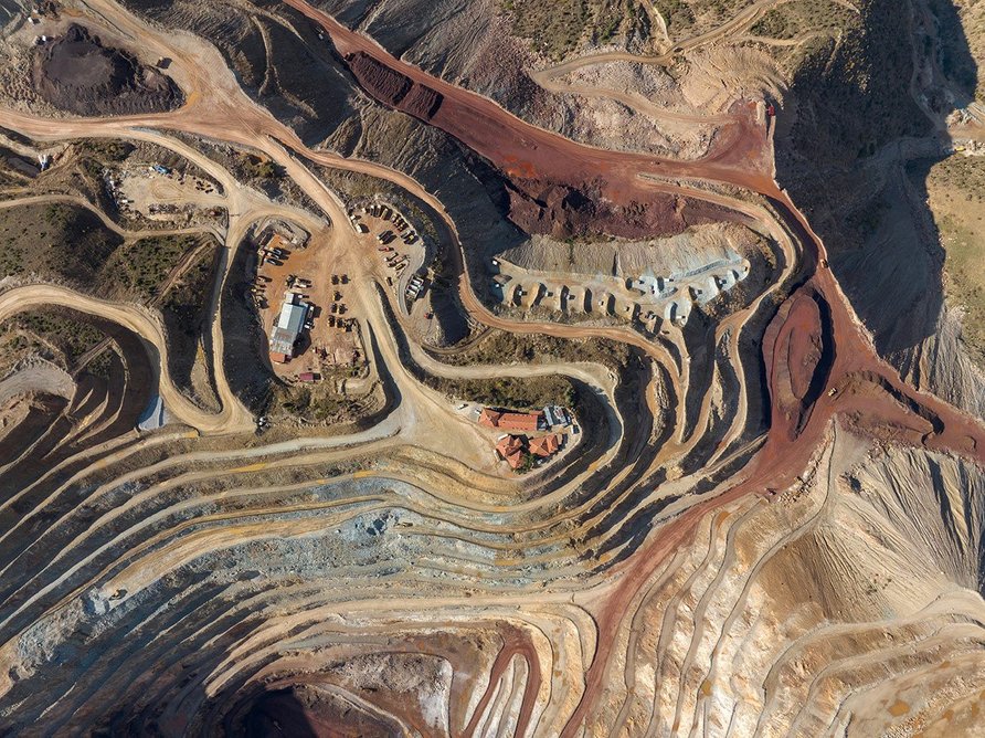 Aerial view of Open-pit iron mine in Kayseri, Turkey.