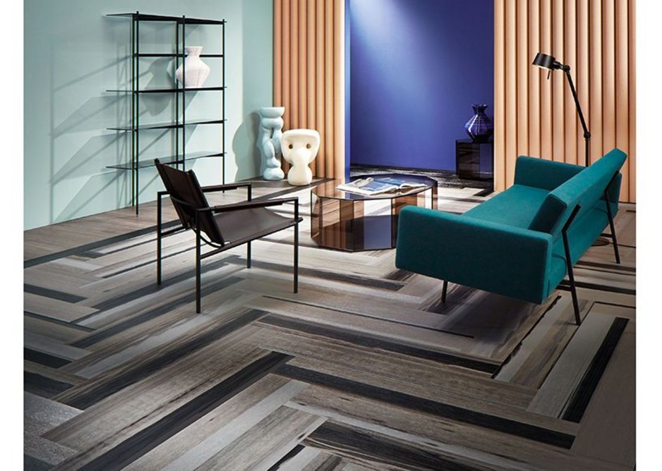 Forbo Allura Fusion vinyl tile flooring in wp60375 Black Fused Oak and Allura Grey Collage Oak.