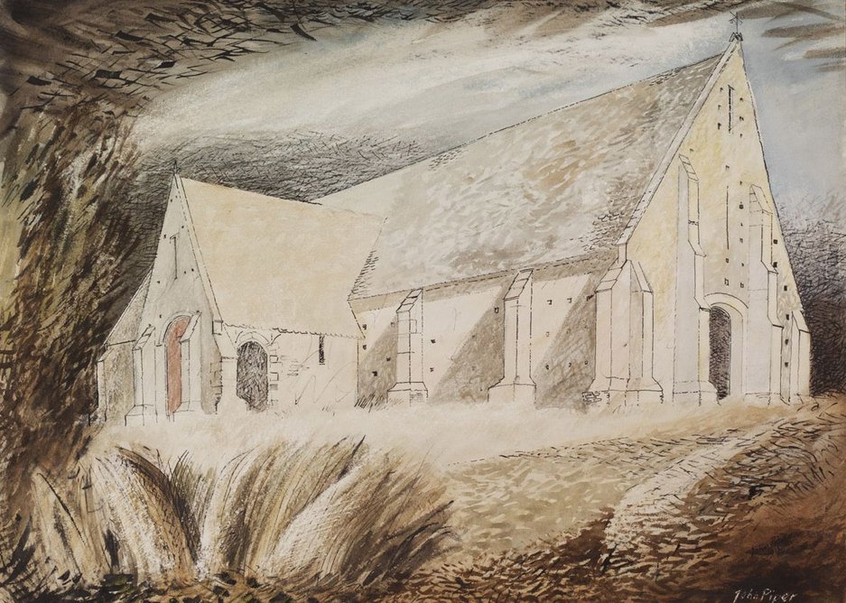 John Piper, The Tithe Barn, Great Coxwell, Berkshire, c 1940. Given by the Pilgrim Trust.