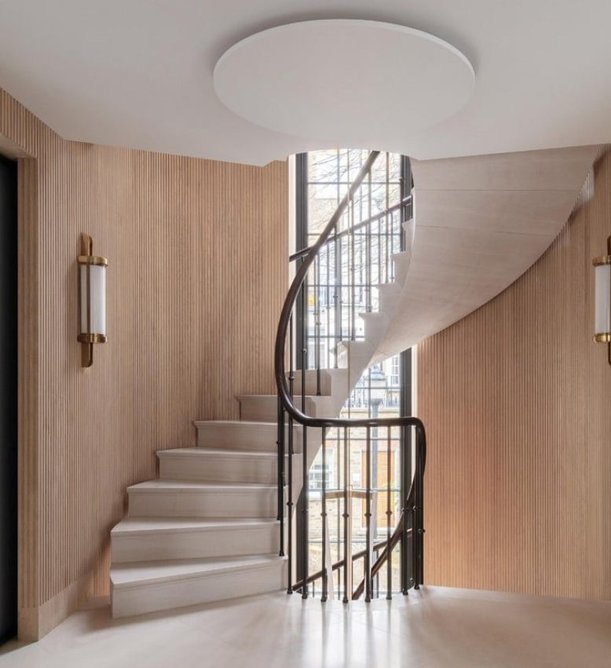 Post-tensioned stone staircase, central London. Holloway Li Architects with Webb Yates engineers.