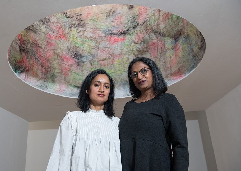 Rana Begum and Marina Tabassum with their work Phoenix Will Rise from the exhibition Is This Tomorrow? at the Whitechapel Gallery. Courtesy the Whitechapel Gallery