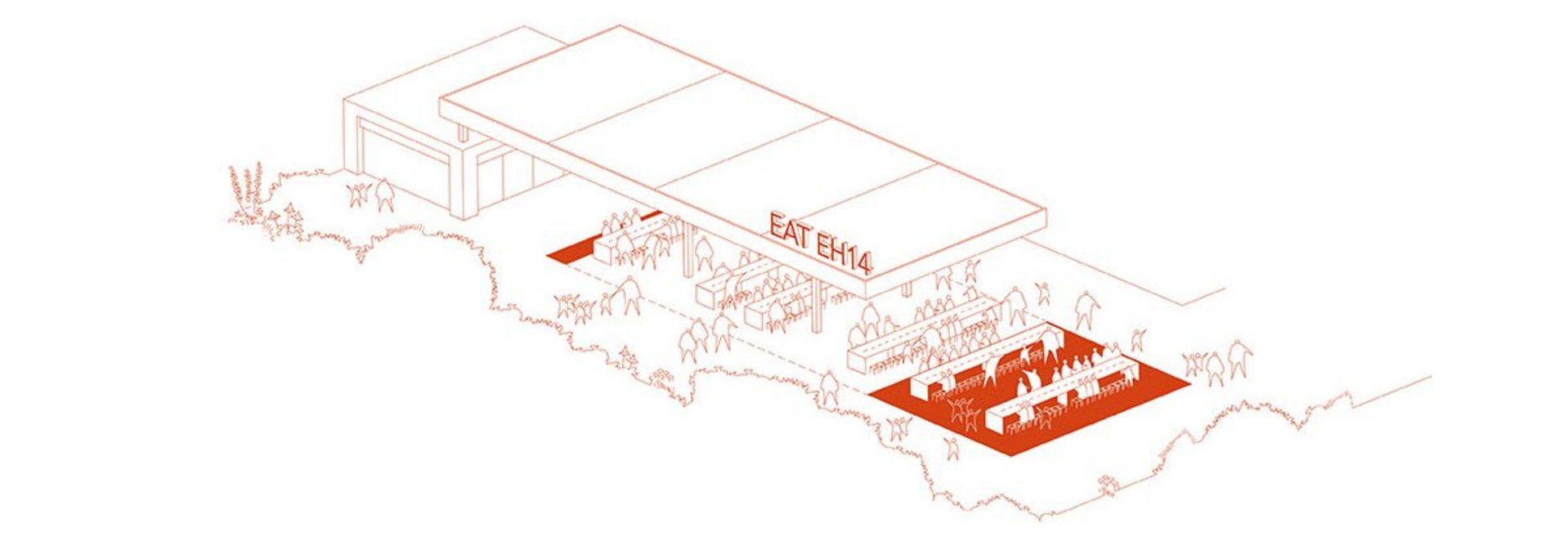 EAT EH14 community restaurant proposed for Wester Hailes. The idea was envisaged by citizens Chuks Ododo and Ilisapeci Rawalai with Nicky Thomson and Rowan MacKinnon-Pryde of Studio Niro as part of What if…?/Scotland. Image Courtesy of Studio Niro